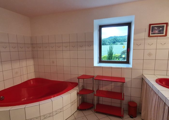 Salle de bain avec grande baignoire